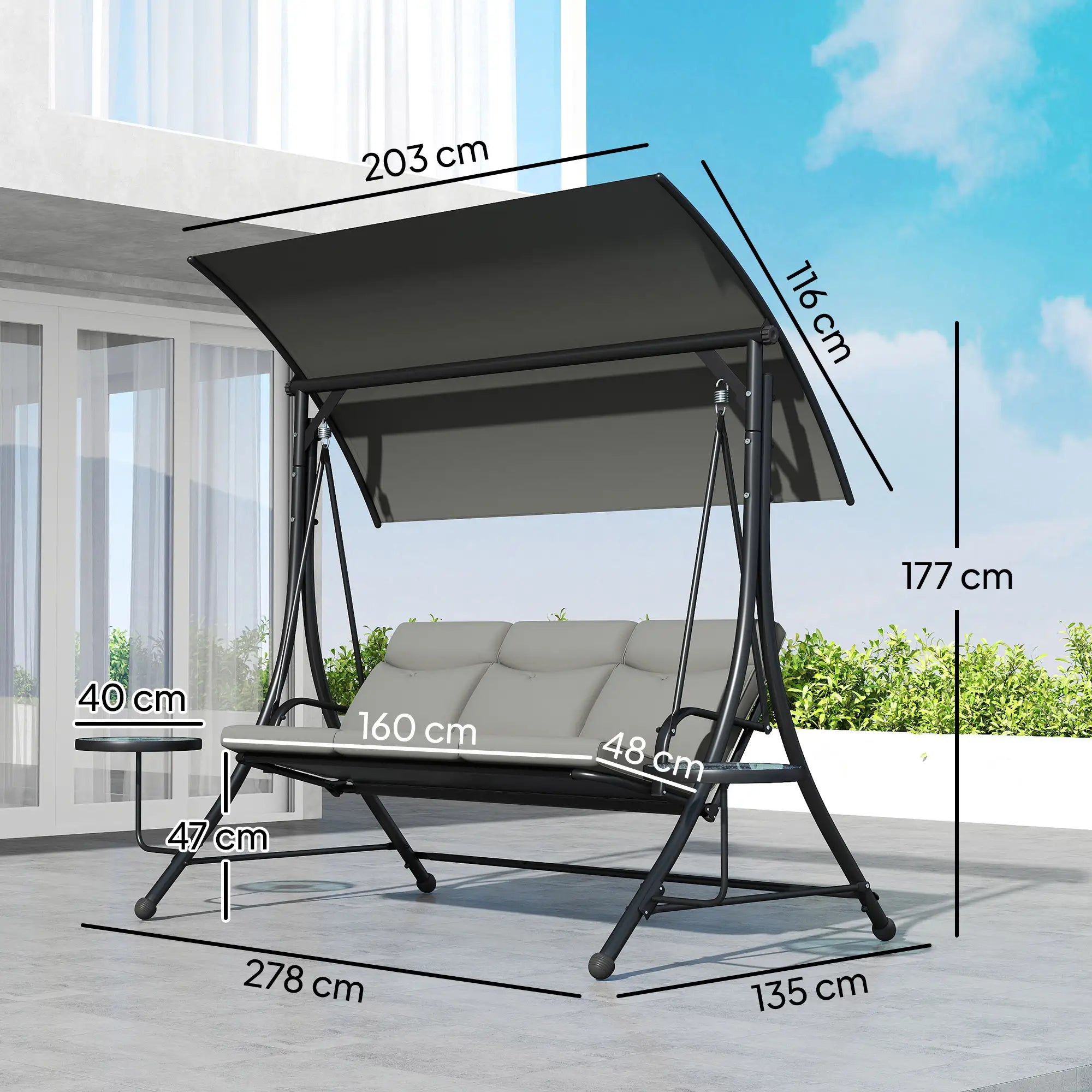 3-Seater Garden Swing Chair with Adjustable Canopy