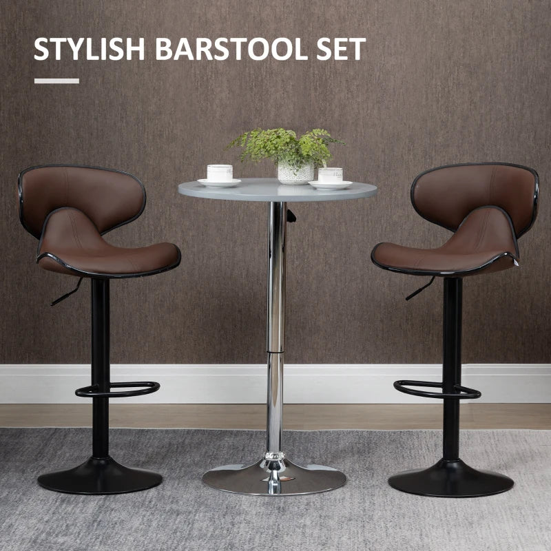 Adjustable Brown Breakfast Bar Stools Set of 2 with Curved Back 62-82cm for Kitchen, Bar, Cafe