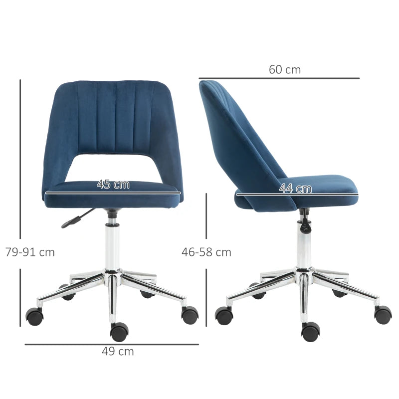 Vinsetto Dark Blue Velvet-Feel Armless Office Chair - Stylish Ergonomic Design for Home & Office Use