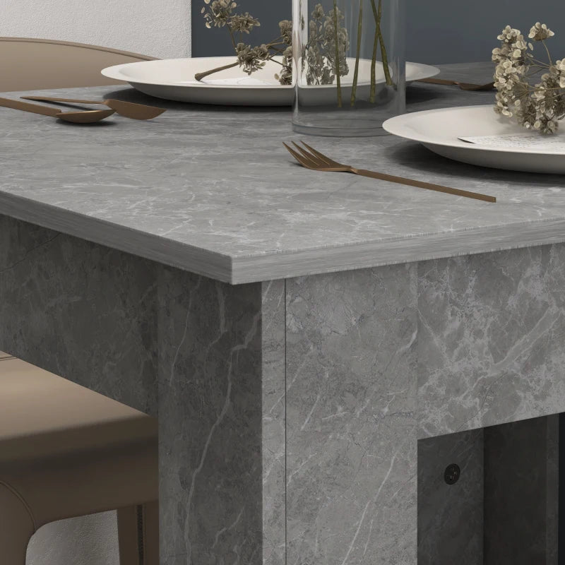 Modern Square Dining Table - Small Faux Cement Effect, Space Saving Design, Non-Slip Foot Pads, Cement Grey Finish