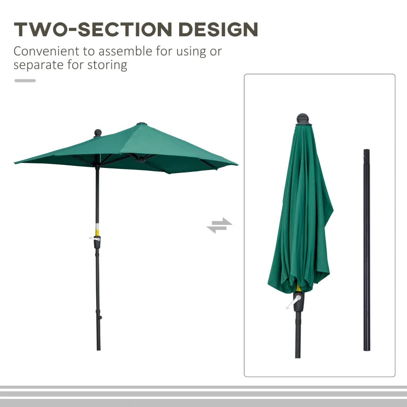2m Dark Green Half Market Umbrella with Crank Handle and Base