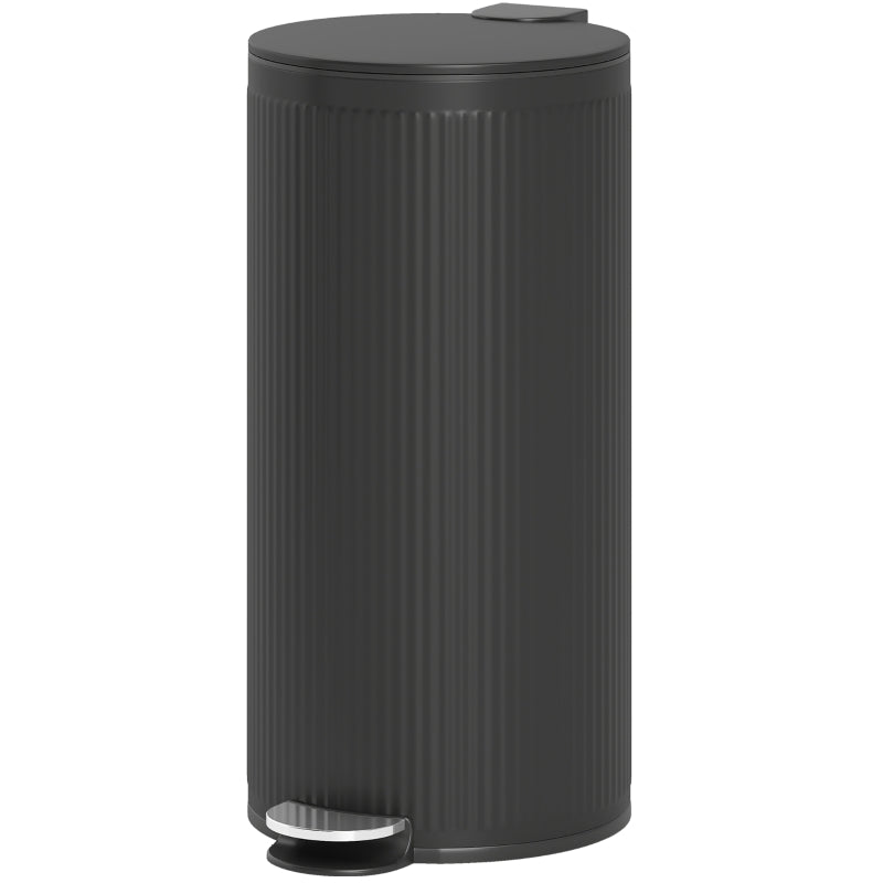 30L Black Pedal Kitchen Bin with Soft Close & Stay Open Lid, Removable Inner Bucket for Home & Office