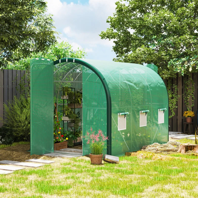 3 x 2m Green Polytunnel Greenhouse with Windows and Doors