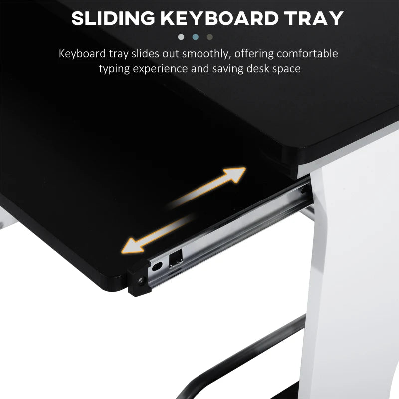 Black Computer Desk with Sliding Keyboard Tray, Storage Drawers & Host Box Shelf - Home Office Study Workstation 100x52x75cm
