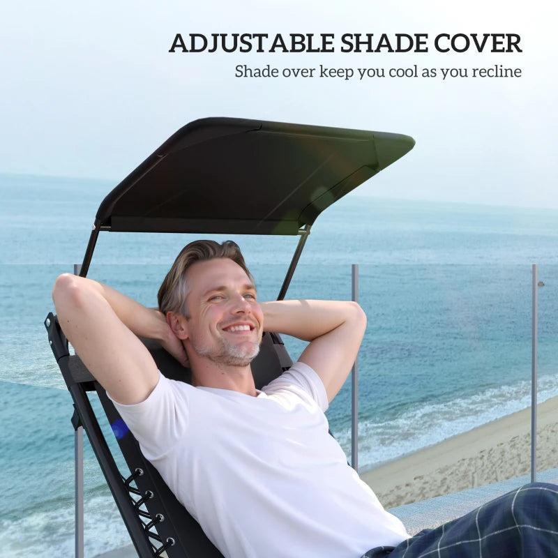 Zero Gravity Lounger Chair - Folding Reclining Patio Chair with Shade Cover, Padded Seat, Cup Holder, Soft Cushion and Headrest - Black, Large