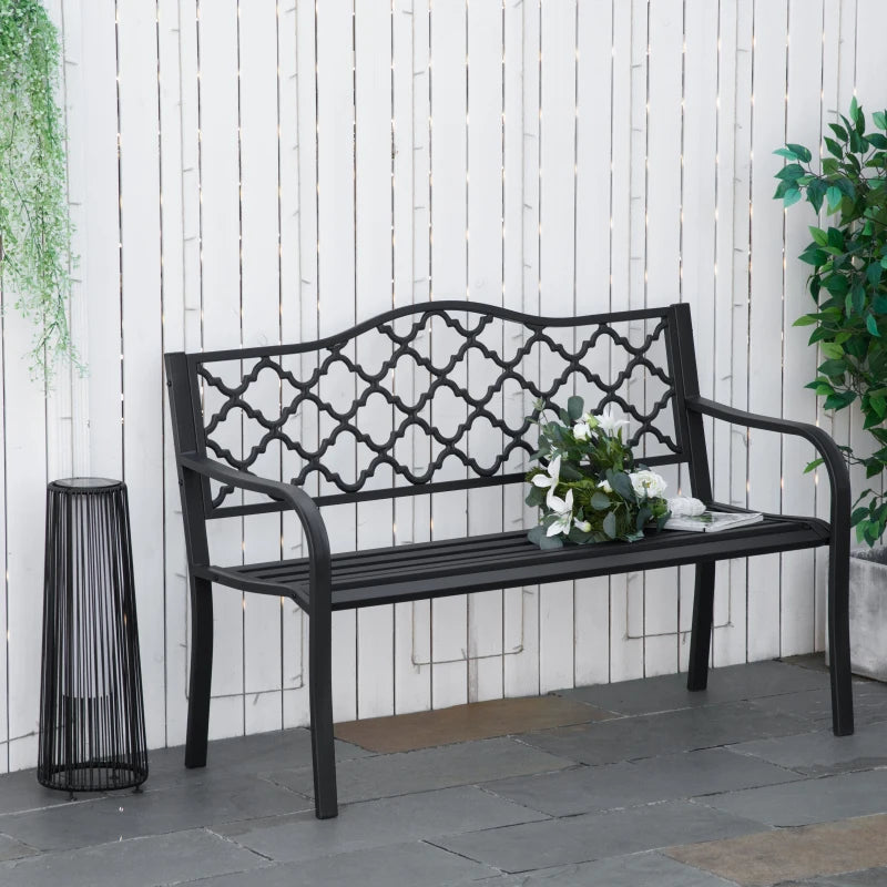 Antique Black 2-Seater Steel Garden Loveseat