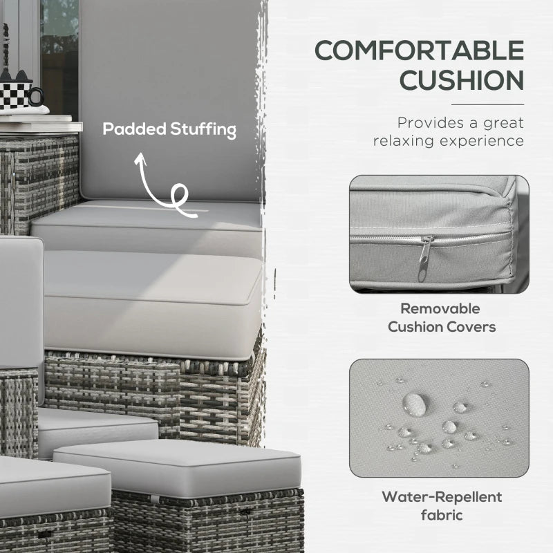 Grey Rattan Sun Lounger Set with Storage Table & Footstools