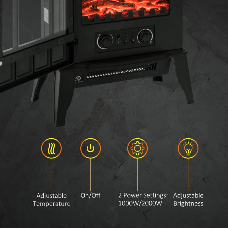 Freestanding Electric Fireplace Heater with LED Flame Effect and Overheating Protection 1000W 2000W Black