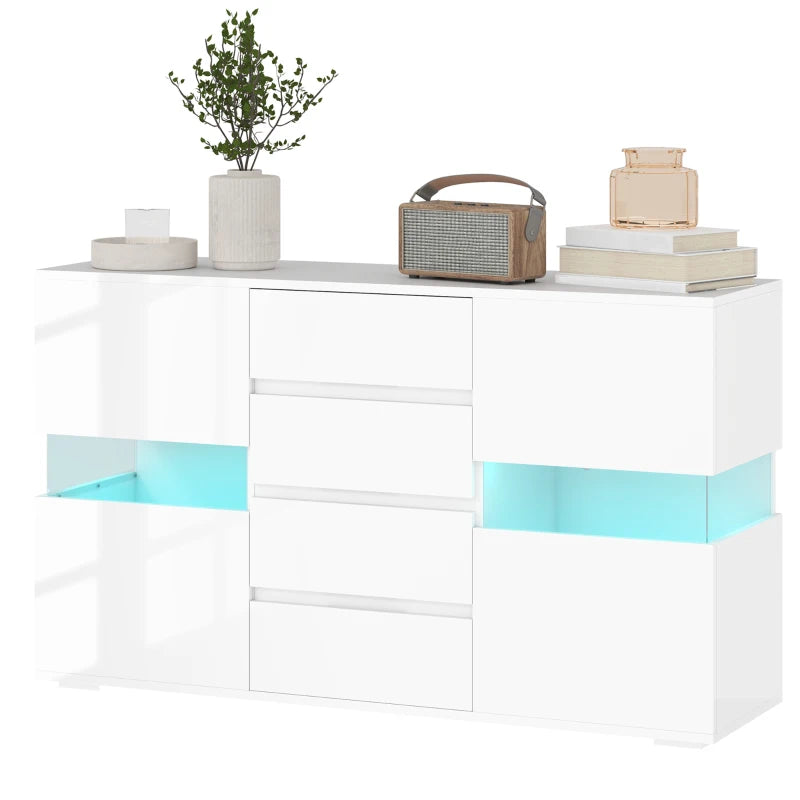 Modern LED Light Sideboard - High Gloss White Finish, Stylish Storage Cabinet for Living Room or Dining Room