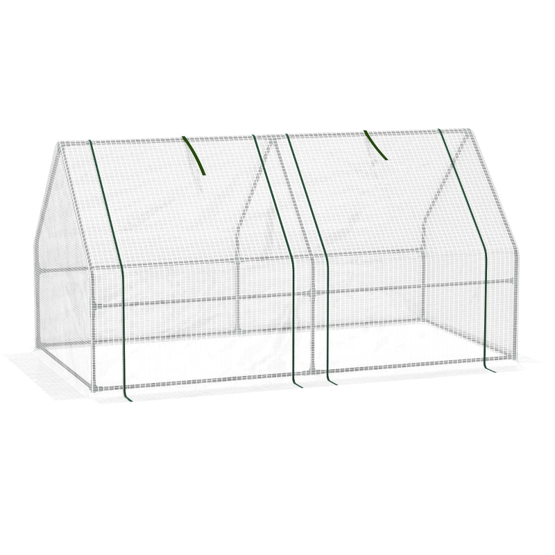 Compact Green Steel Frame Greenhouse with Zippered Window, 180 x 90 x 90 cm, White