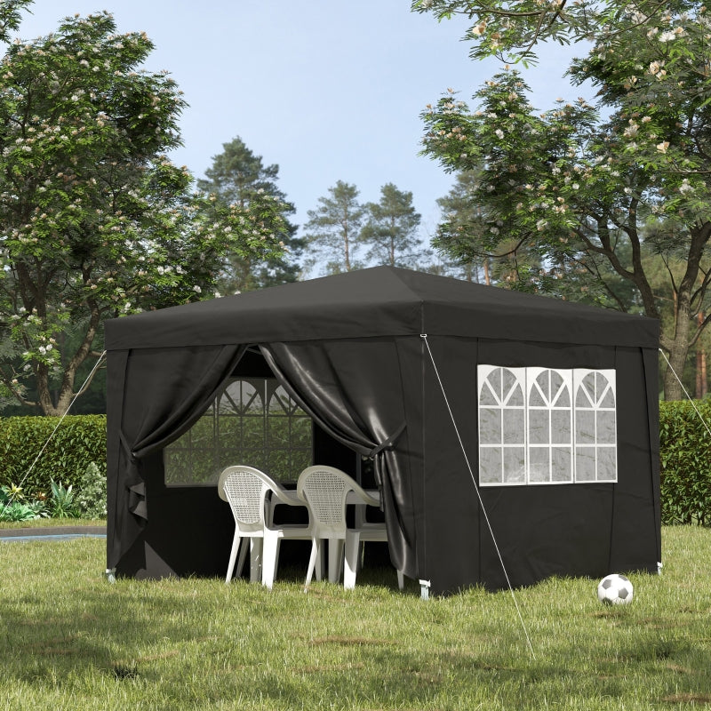 Black 3x3m Pop Up Garden Gazebo with Sidewalls and Windows