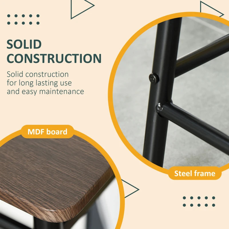 Stylish Black and Oak Bar Table Set with Stools, Footrest & Storage Shelf for Kitchen, Dining Room, Pub, Cafe