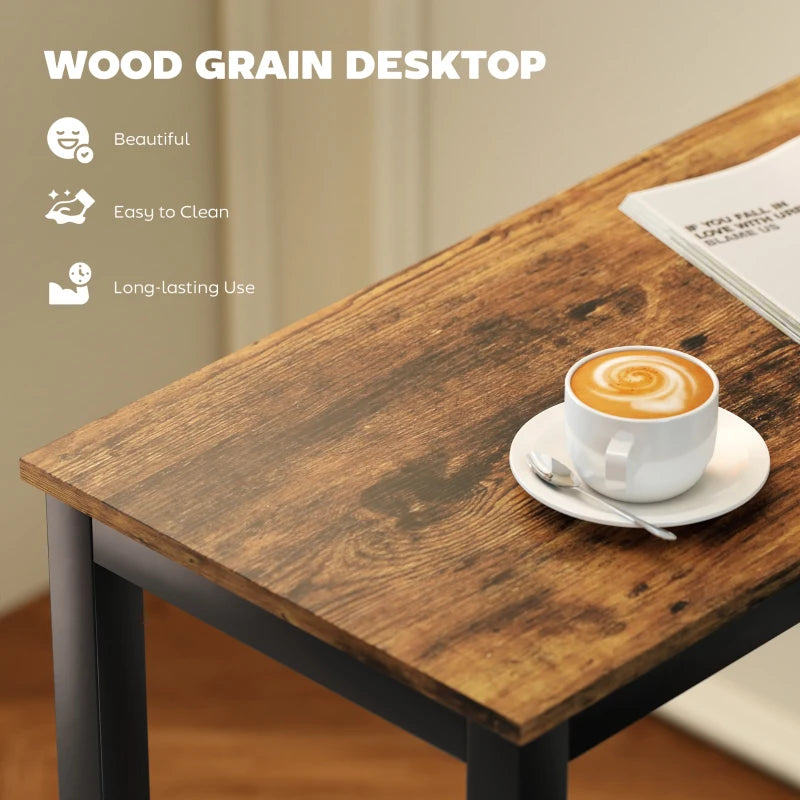 Rustic Brown Rectangular Bar Table - Wood Effect Pub Coffee Table for Small Spaces, Breakfast Dining & Kitchen - Industrial Style
