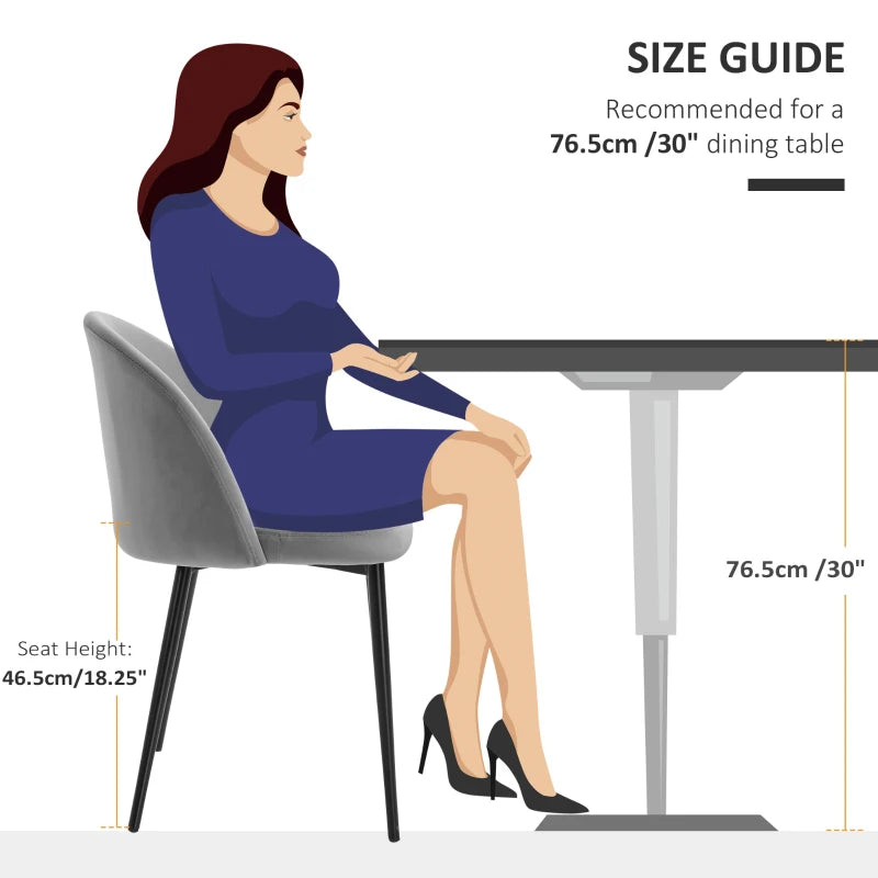 Contemporary Dining Chairs Set of 2 - Soft Fabric Seat & Back for Office, Kitchen, Living Room - Grey