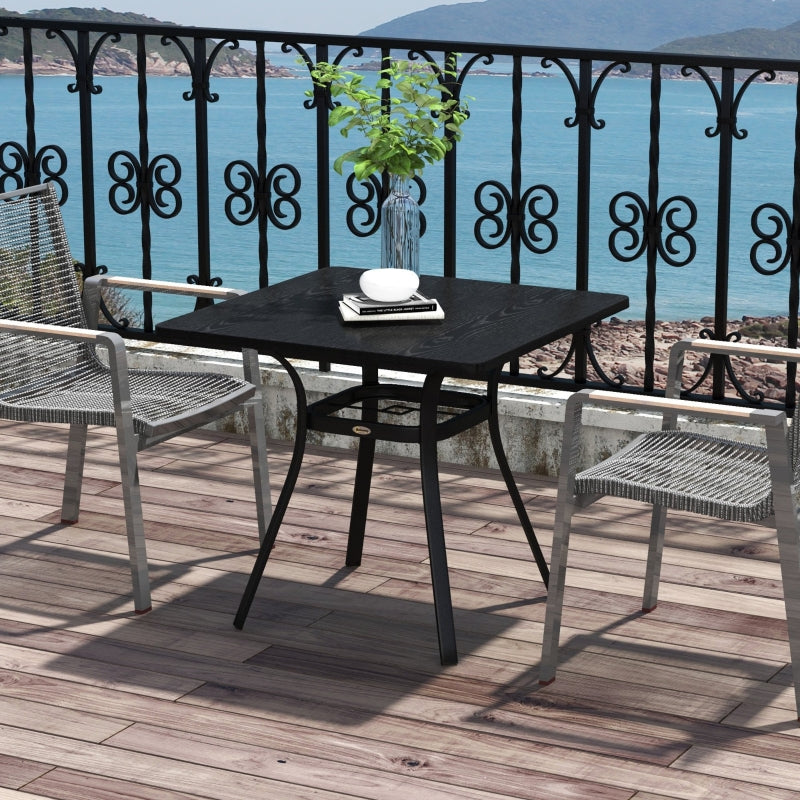 Black 4-Seater Steel Garden Table with Parasol Hole