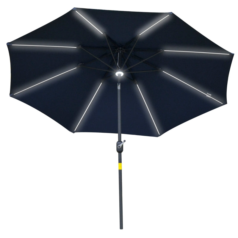 Blue Solar LED Garden Parasol Umbrella - 2.7m