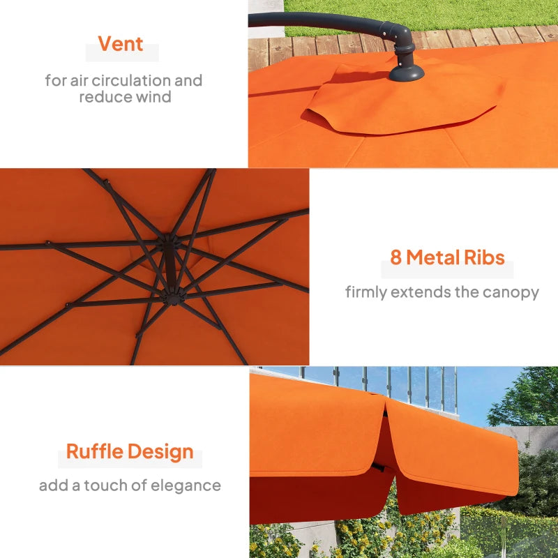 2.7m Orange Garden Cantilever Banana Parasol - Outdoor Umbrella for Patio and Deck