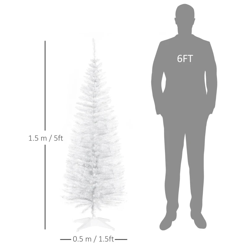 5ft Unlit Pencil Slim Artificial Christmas Tree - Realistic White Branches & Sturdy Stand for Holiday Decor