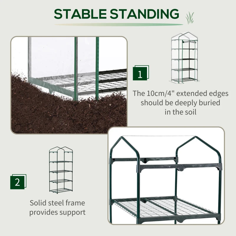 Compact Green 4-Tier Portable Plant Grow Shed 160x70x50cm