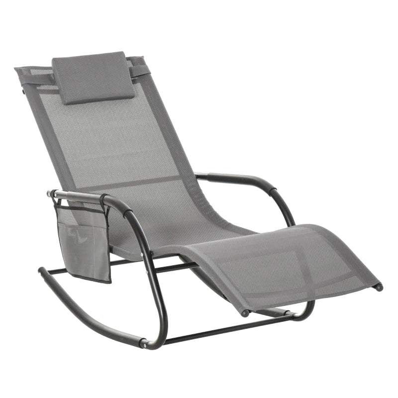 Grey Outdoor Rocking Chair with Mesh Fabric and Storage Bag