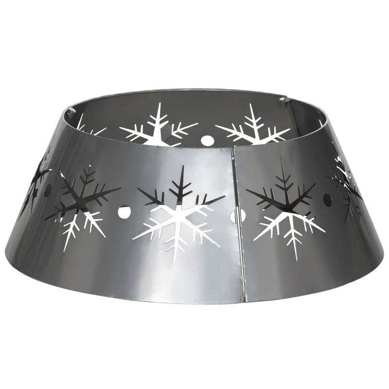 Silver Christmas Tree Collar - 66cm Base Cover with Hollow Snowflake Patterns for Holiday Party Home Decoration