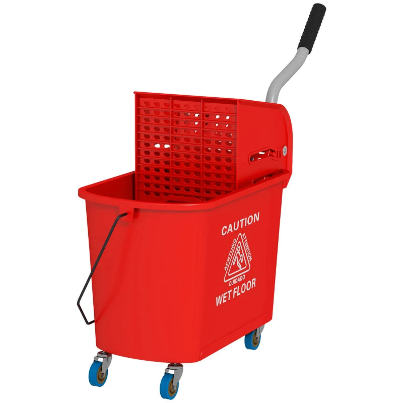 20L Compact Mop Bucket on Wheels with Water Separation Panel - Red | Ideal for Easy Cleaning and Storage