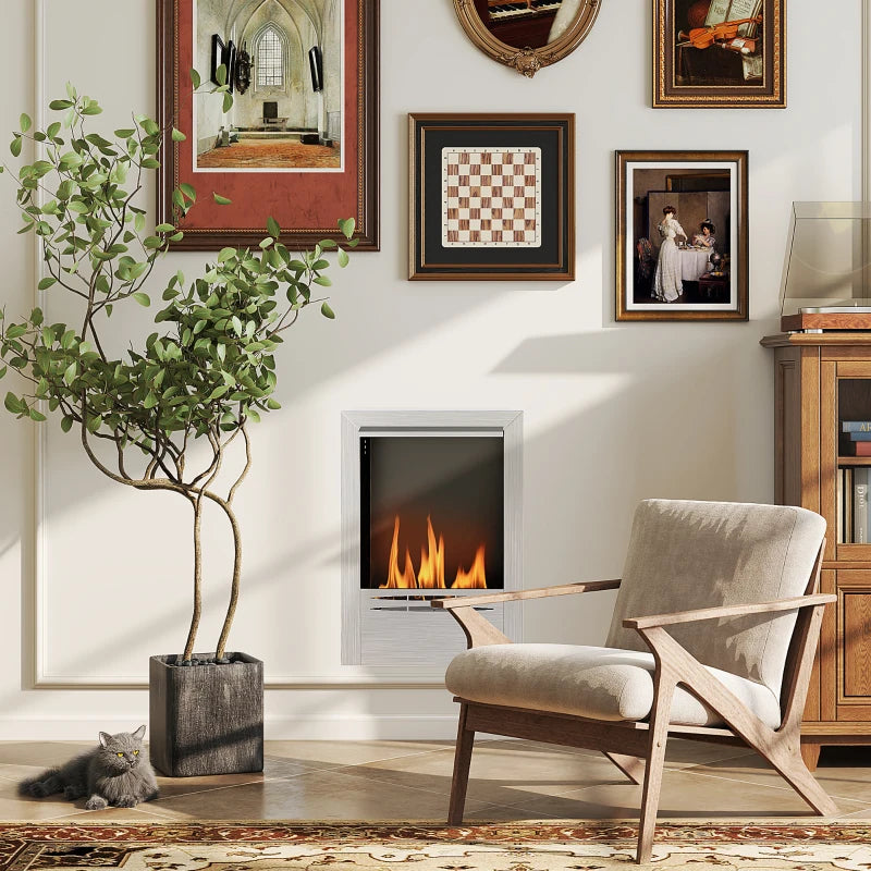 Stainless Steel Indoor Ethanol Fireplace Insert Bioethanol Burner 0.9L Volume 48x59cm Silver