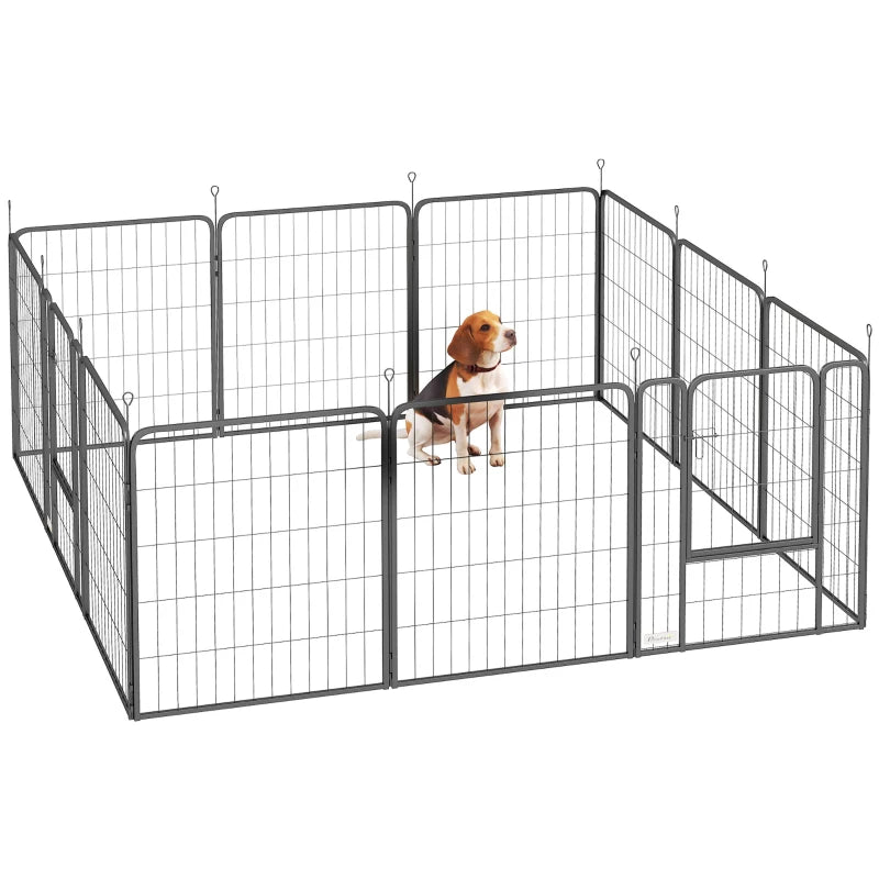 12 Panel Solid Dog Playpen with Doors for Medium Dogs 80cm High Black