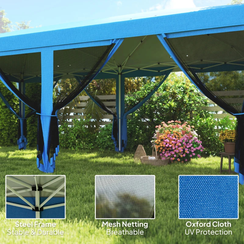 3m x 6m Pop Up Gazebo with Mesh Walls, Outdoor Canopy Tent for Parties & Weddings, Blue