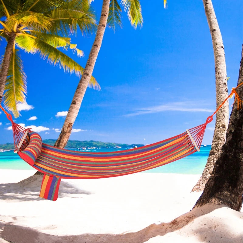 Portable Cotton Hammock Swing Chair with Headrest & Side Pocket - Blue