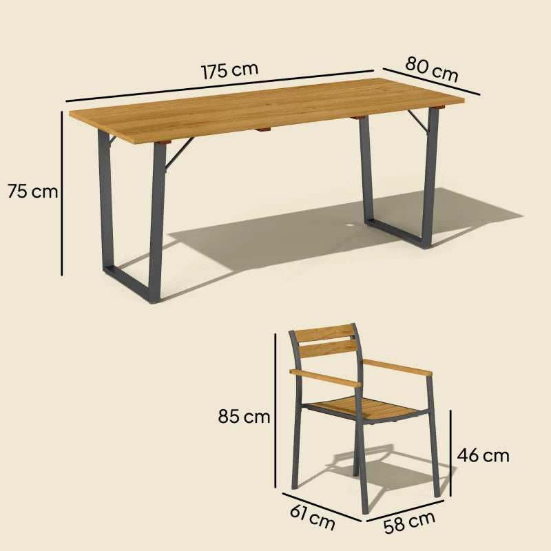 7-Piece Garden Dining Set - Fir Wood Table & 6 Stackable Chairs with Umbrella Hole