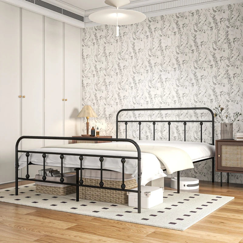 King Size Minimalistic Black Metal Bed Frame - Modern Design, Sturdy Construction, Stylish Bedroom Furniture for Ultimate Comfort