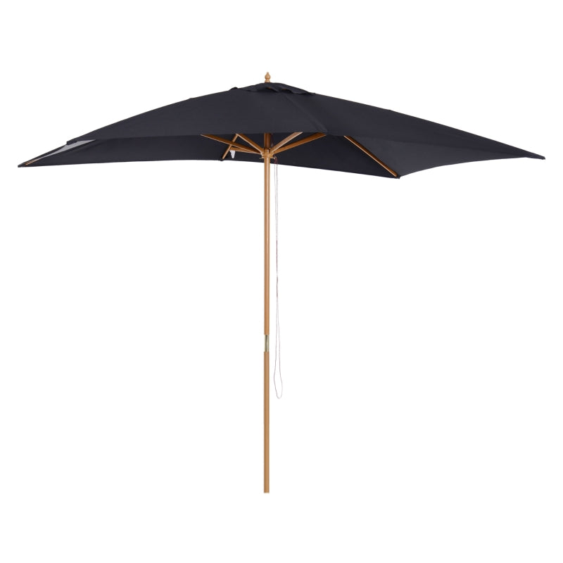 Black 2 x 3m Wooden Garden Parasol Umbrella