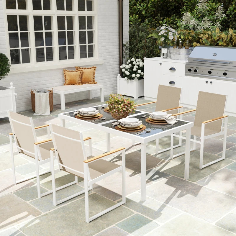 5 Piece Garden Furniture Set - 4 Armchairs and Tempered Glass Table Top - Outdoor Patio Set in Grey