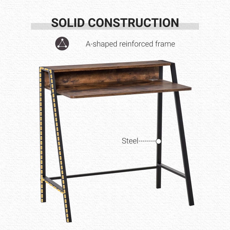 Rustic Brown Writing Desk - 84L x 45W cm Computer Table for Home Office, PC & Laptop Workstation with Storage Shelf