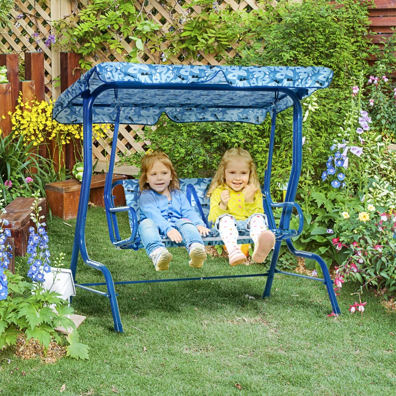 Blue Kids Double Swing Chair with Adjustable Canopy