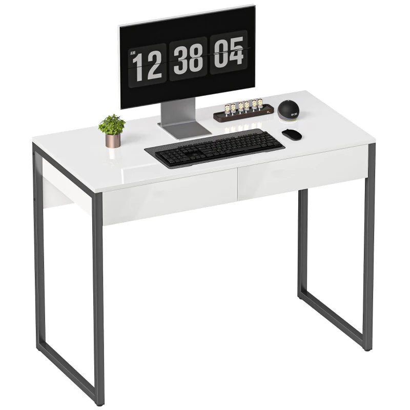 High Gloss White Work Table with Drawers - Modern Design, Durable Surface, Perfect for Home Office or Studio