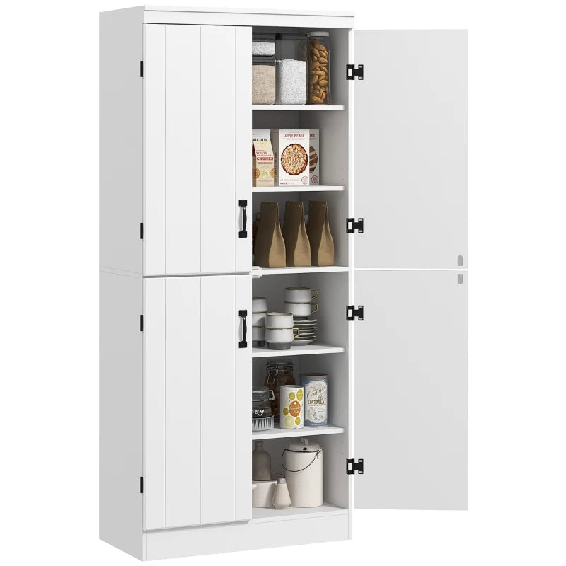 Freestanding 4-Door Tall Kitchen Storage Cabinet with Adjustable Shelves for Home Organization