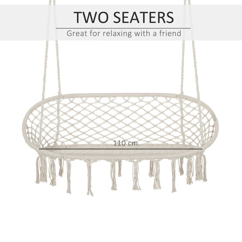 Cream White Cotton Rope Hammock Chair with Metal Frame