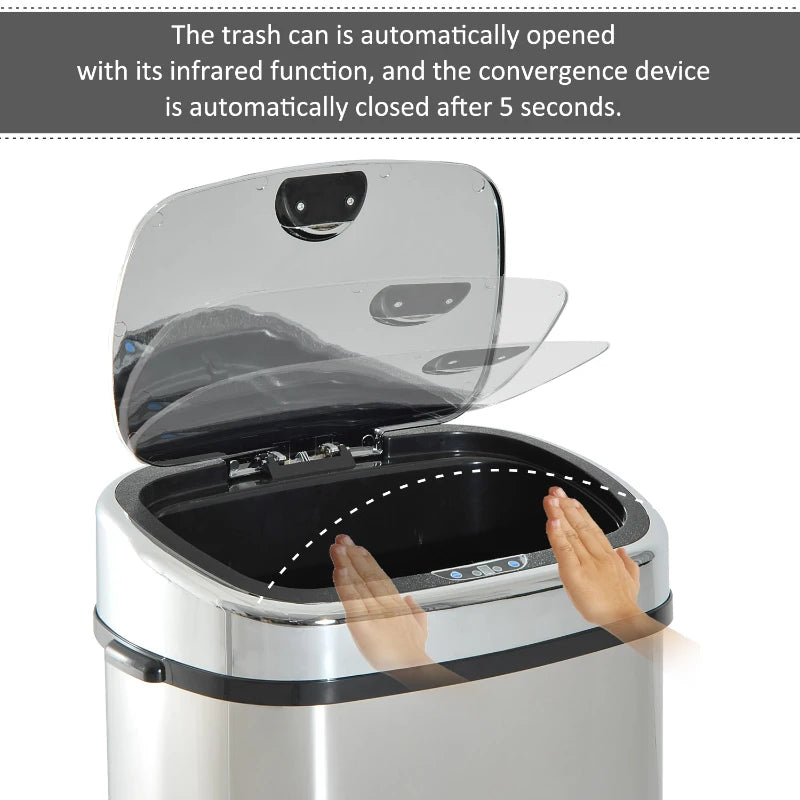 68L Stainless Steel Automatic Sensor Kitchen Trash Bin Silver