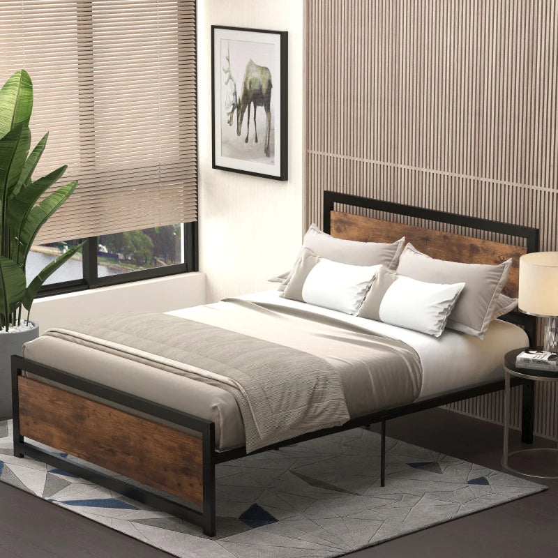 Double Size Metal Bed Frame with Headboard & Footboard - Sturdy Slat Support & Underbed Storage - Ideal Bedroom Furniture for Adults