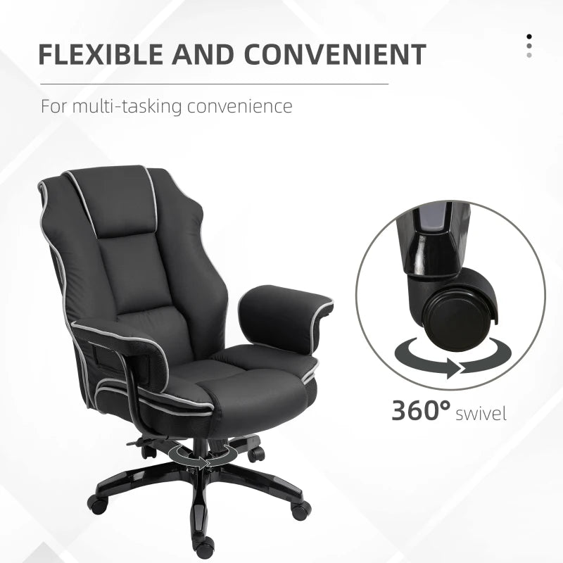 Vinsetto Black/White Faux Leather Executive Office Chair with Contrast Piping - Ergonomic Design for Comfort and Style