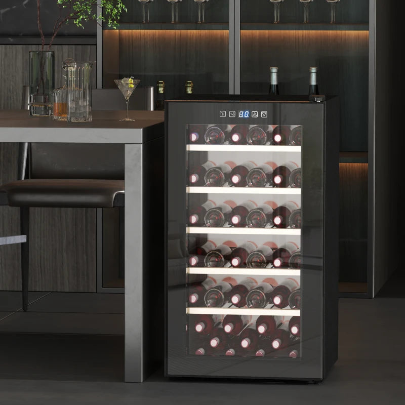 41 Bottle Wine Fridge - 91L Freestanding Cooler with Glass Door, LED Light, Digital Touch Control, Black