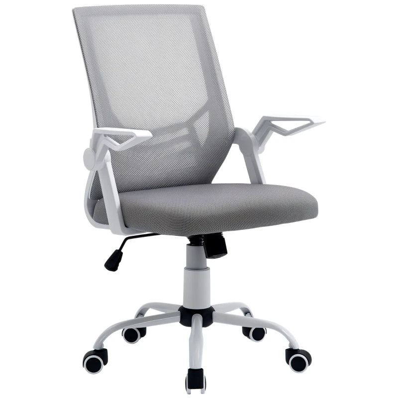 Vinsetto Grey Office Chair with Flip-up Armrests, Mid Back Mesh Design, Lumbar Support, Adjustable Height & Swivel Wheels