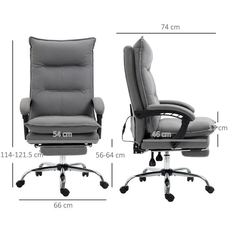 Vinsetto Grey Massage Office Chair with Footrest, 6-Point Massage & Heat, 155° Recline, Thick Padding for Home Comfort