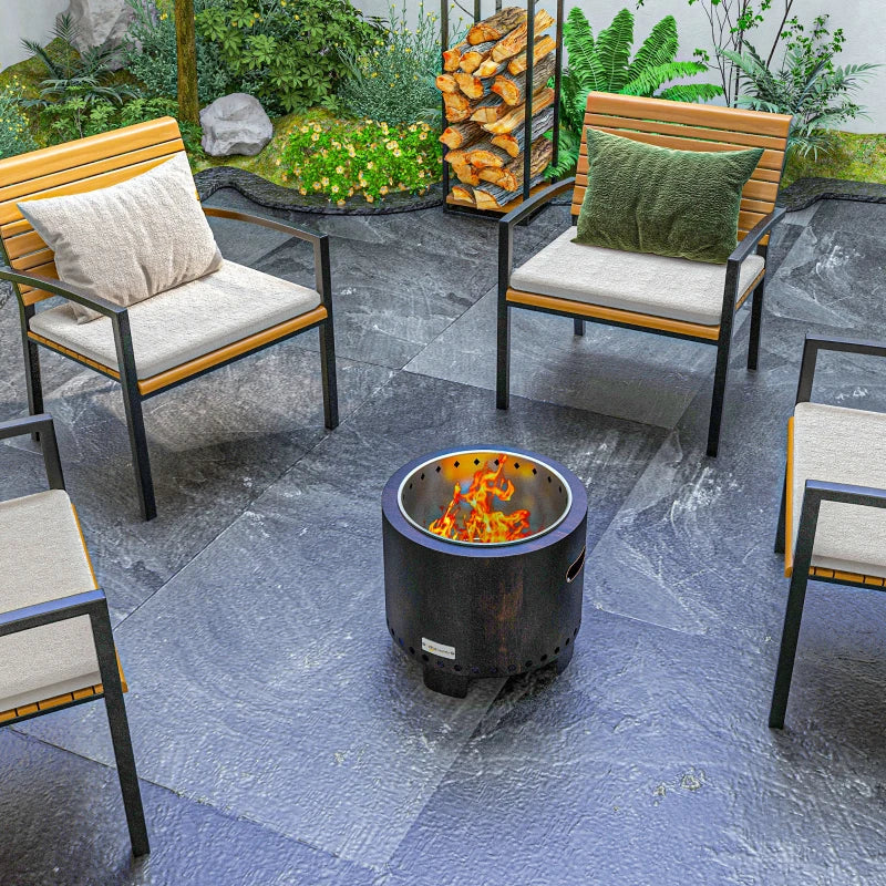 Metal Wood-Burning Smokeless Fire Pit - Stylish Black Outdoor Fire Pit for Backyard Gatherings and Cozy Evenings