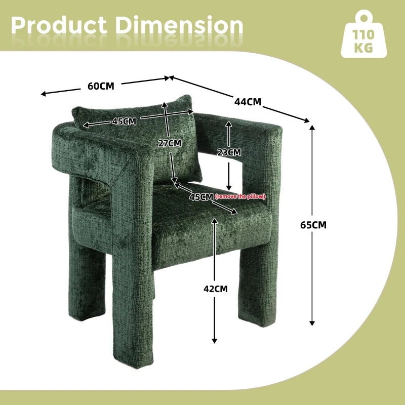 Modern Lounge Chair Set of 2 - Hollow Armrest Design, Cushions & Pillows, 60x44x65 cm, Stylish Emerald Color