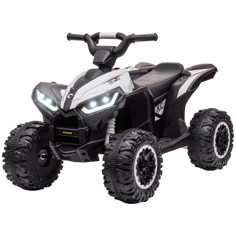 12V White Ride-On Quad Bike with Music & Horn for Kids Ages 3-5 - Fun Outdoor Toy