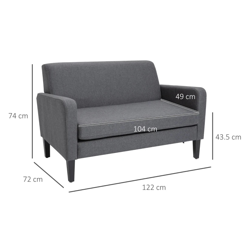 Modern Curved 2-Seat Sofa Loveseat with Thick Cushions and Wooden Legs for Compact Living Spaces in Grey