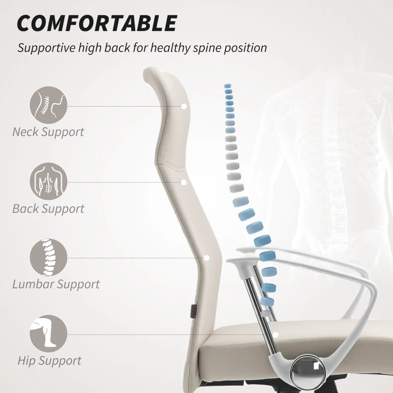 High Back Cream White Fabric Office Chair Ergonomic Design for Comfort